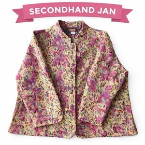 Vintage 80s Tudor Court Abstract Animal Print Jacket XL Colorful Statement Retro